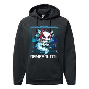 Gamesolotl Gamer Axolotl Playing Video Games Boys Girls Performance Fleece Hoodie