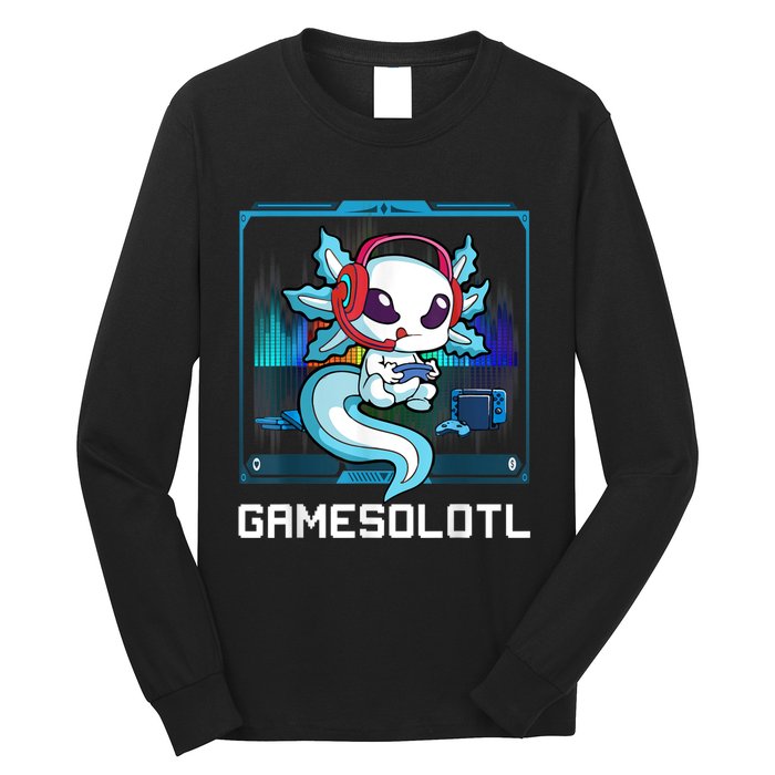 Gamesolotl Gamer Axolotl Playing Video Games Boys Girls Long Sleeve Shirt