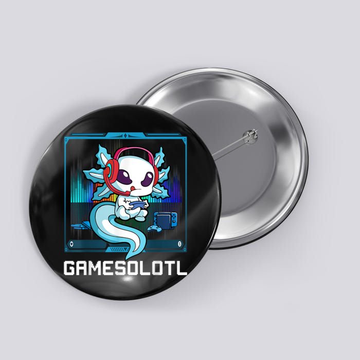 Gamesolotl Gamer Axolotl Playing Video Games Boys Girls Button