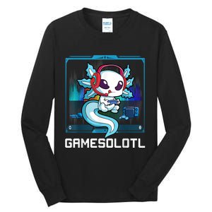 Gamesolotl Gamer Axolotl Playing Video Games Boys Girls Tall Long Sleeve T-Shirt