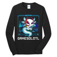 Gamesolotl Gamer Axolotl Playing Video Games Boys Girls Tall Long Sleeve T-Shirt