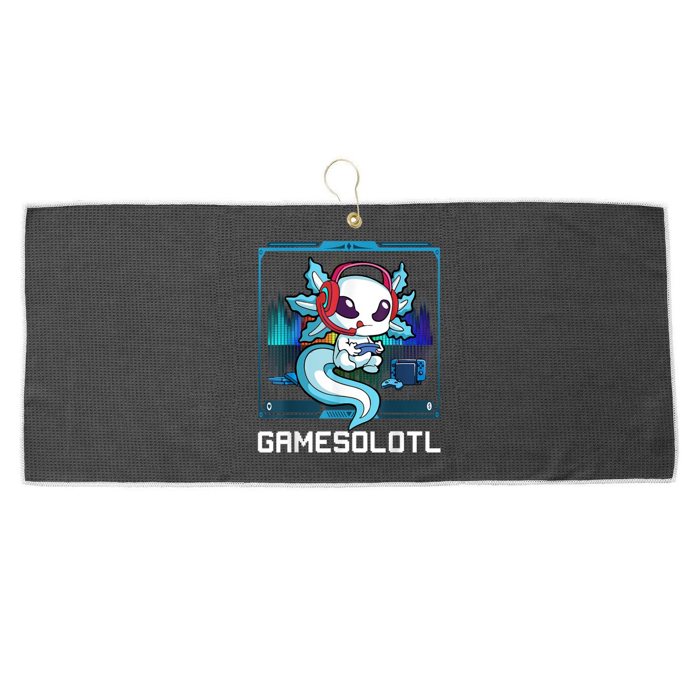 Gamesolotl Gamer Axolotl Playing Video Games Boys Girls Large Microfiber Waffle Golf Towel