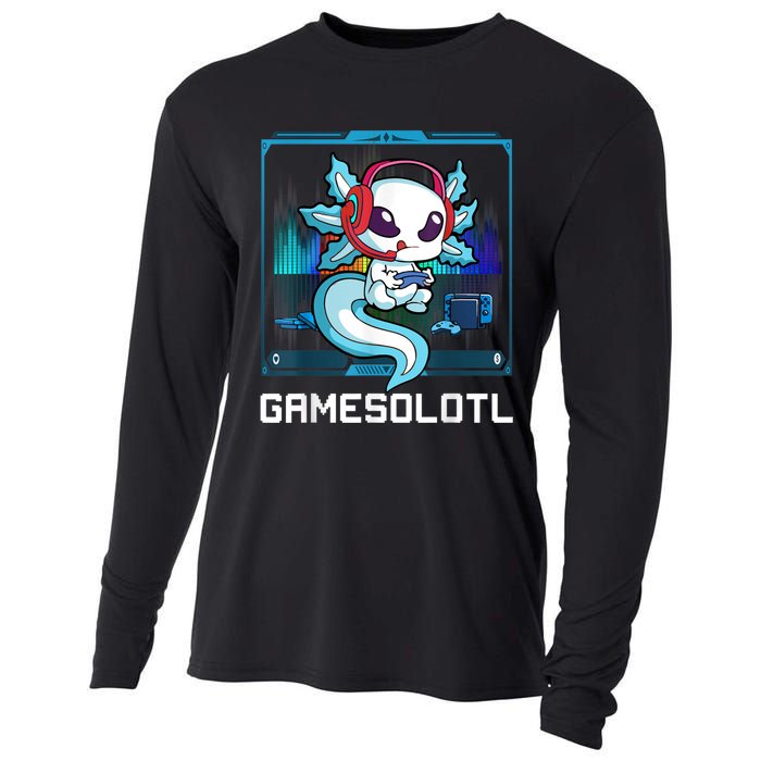 Gamesolotl Gamer Axolotl Playing Video Games Boys Girls Cooling Performance Long Sleeve Crew