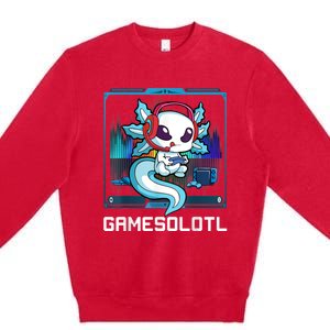 Gamesolotl Gamer Axolotl Playing Video Games Boys Girls Premium Crewneck Sweatshirt