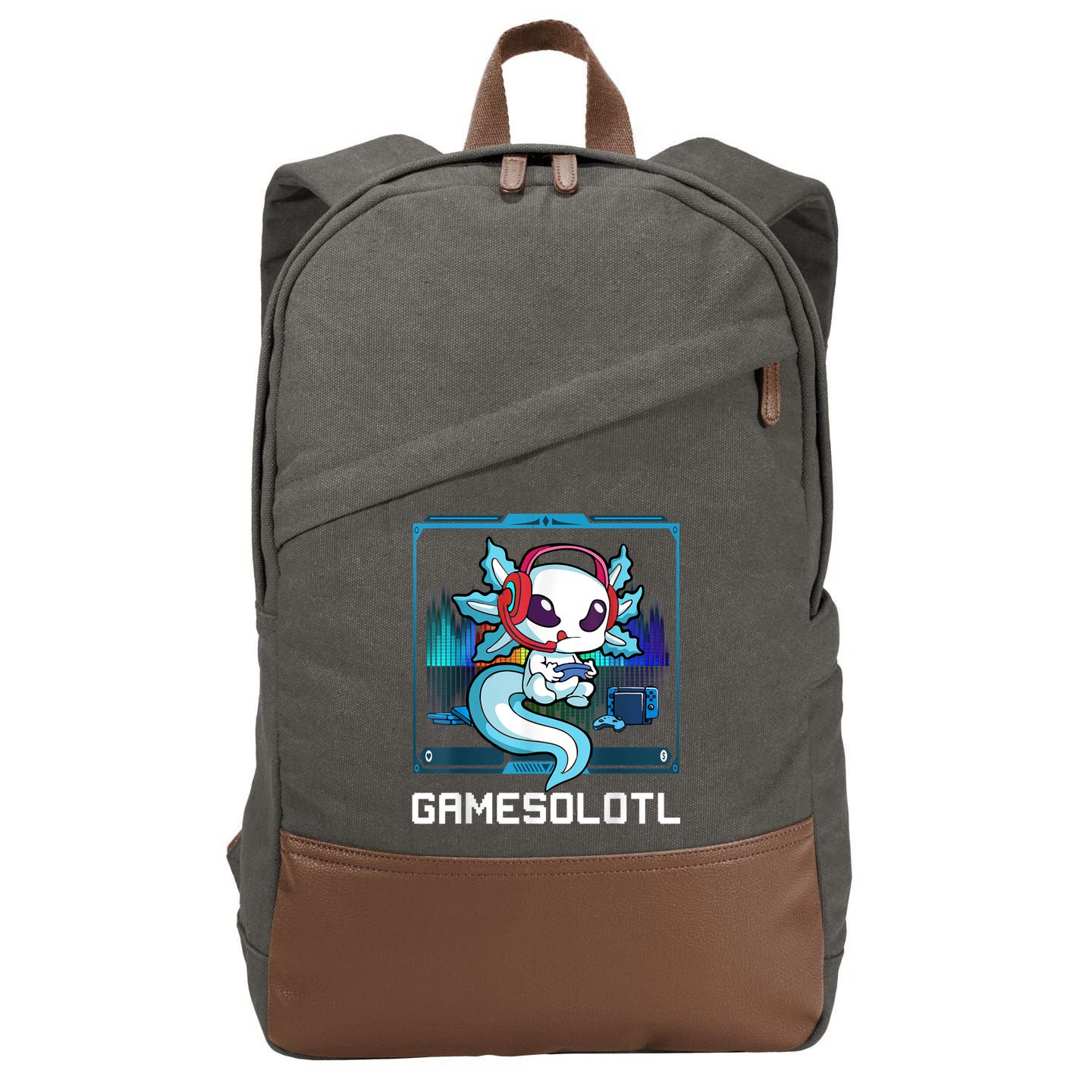 Gamesolotl Gamer Axolotl Playing Video Games Boys Girls Cotton Canvas Backpack