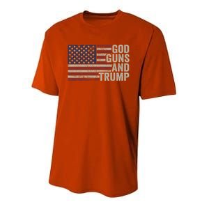 God Guns And Trump Pro God Gun Funny Republican Usa Flag Great Gift Youth Performance Sprint T-Shirt