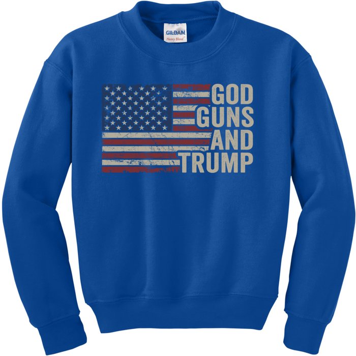 God Guns And Trump Pro God Gun Funny Republican Usa Flag Great Gift Kids Sweatshirt