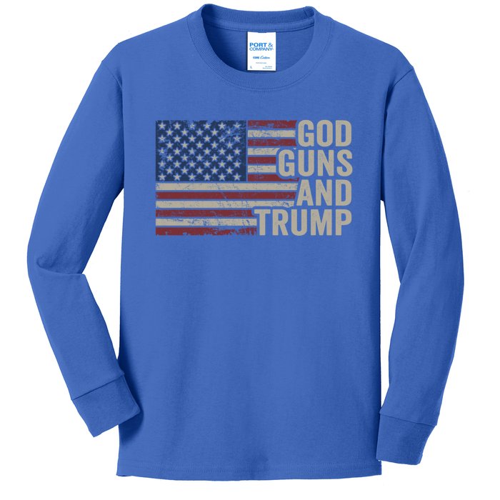 God Guns And Trump Pro God Gun Funny Republican Usa Flag Great Gift Kids Long Sleeve Shirt