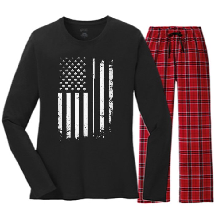 Golf Golfer American Flag Golf Flat Funny Golf Women's Long Sleeve Flannel Pajama Set 