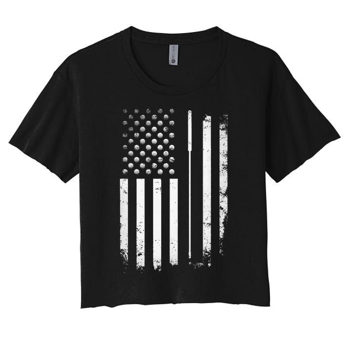 Golf Golfer American Flag Golf Flat Funny Golf Women's Crop Top Tee