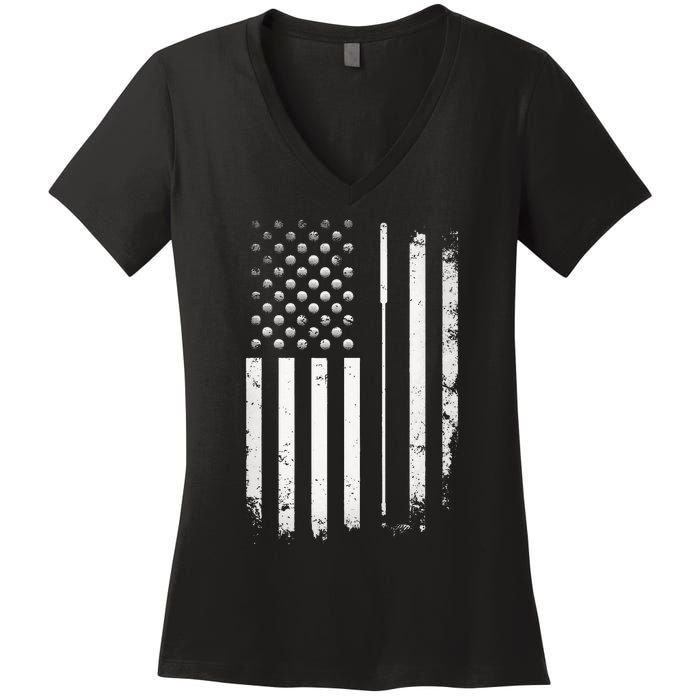 Golf Golfer American Flag Golf Flat Funny Golf Women's V-Neck T-Shirt