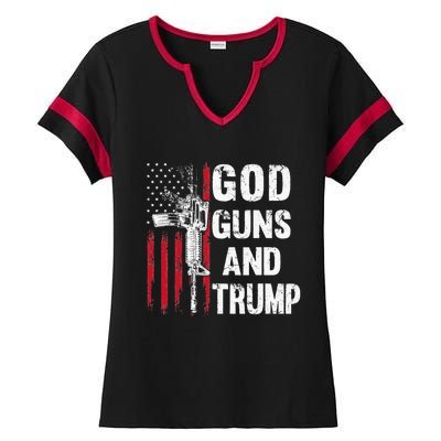 God Guns And Trump 2nd Amendment Flag AR15 American Flag Ladies Halftime Notch Neck Tee