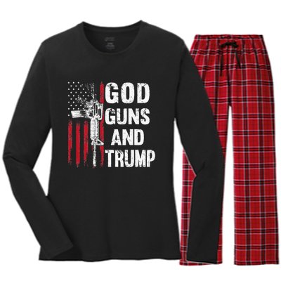 God Guns And Trump 2nd Amendment Flag AR15 American Flag Women's Long Sleeve Flannel Pajama Set 