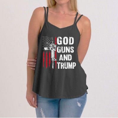 God Guns And Trump 2nd Amendment Flag AR15 American Flag Women's Strappy Tank