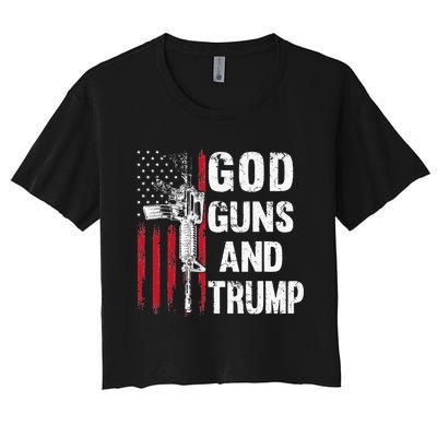 God Guns And Trump 2nd Amendment Flag AR15 American Flag Women's Crop Top Tee