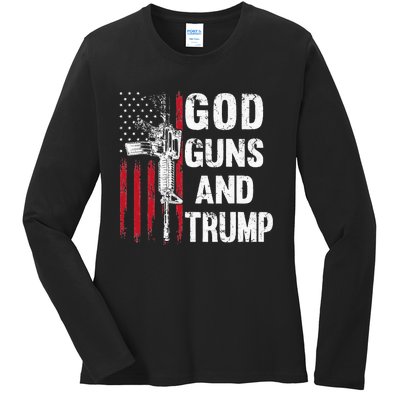 God Guns And Trump 2nd Amendment Flag AR15 American Flag Ladies Long Sleeve Shirt