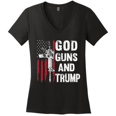 God Guns And Trump 2nd Amendment Flag AR15 American Flag Women's V-Neck T-Shirt