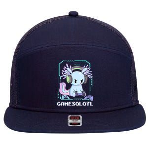 Gamesolotl Gamer Axolotl Funny Cute 7 Panel Mesh Trucker Snapback Hat