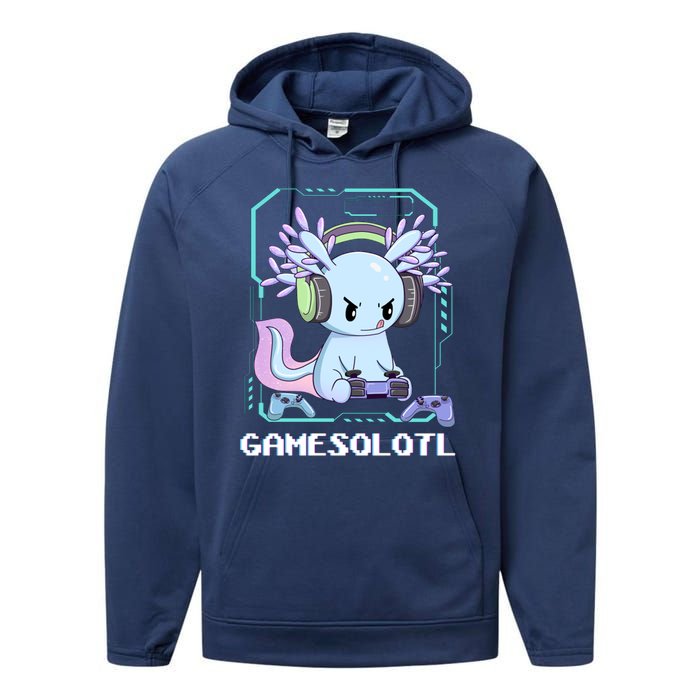 Gamesolotl Gamer Axolotl Funny Cute Performance Fleece Hoodie