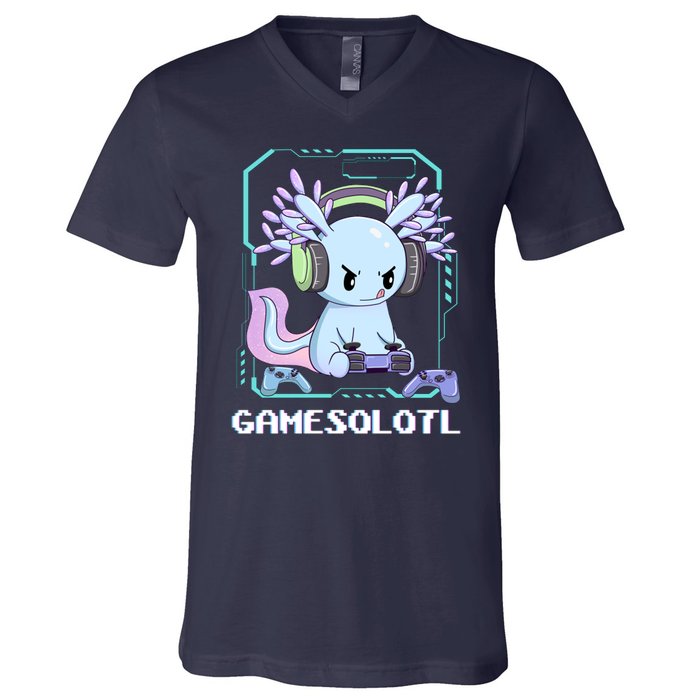 Gamesolotl Gamer Axolotl Funny Cute V-Neck T-Shirt