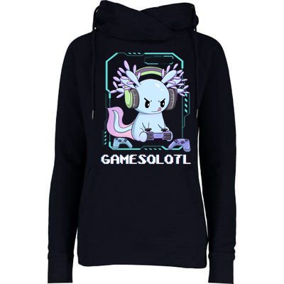 Gamesolotl Gamer Axolotl Funny Cute Womens Funnel Neck Pullover Hood