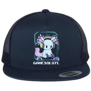 Gamesolotl Gamer Axolotl Funny Cute Flat Bill Trucker Hat