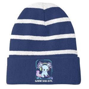 Gamesolotl Gamer Axolotl Funny Cute Striped Beanie with Solid Band