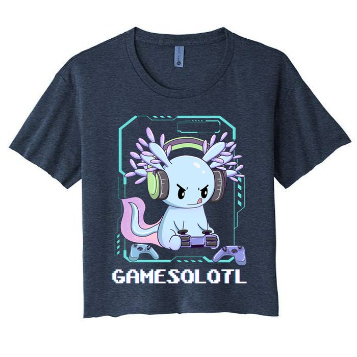 Gamesolotl Gamer Axolotl Funny Cute Women's Crop Top Tee