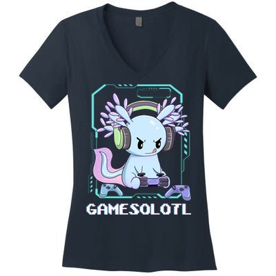 Gamesolotl Gamer Axolotl Funny Cute Women's V-Neck T-Shirt