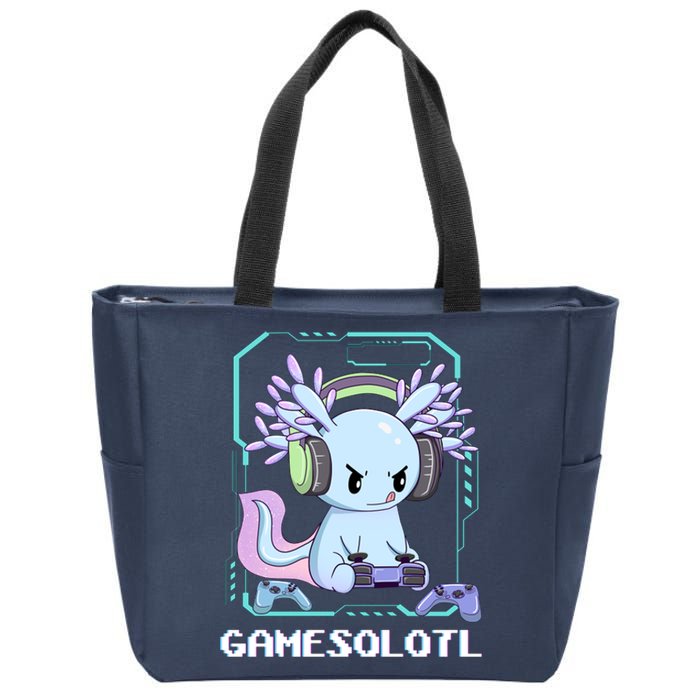 Gamesolotl Gamer Axolotl Funny Cute Zip Tote Bag