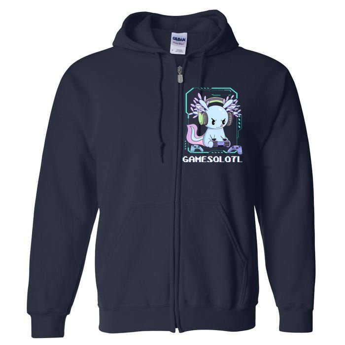 Gamesolotl Gamer Axolotl Funny Cute Full Zip Hoodie