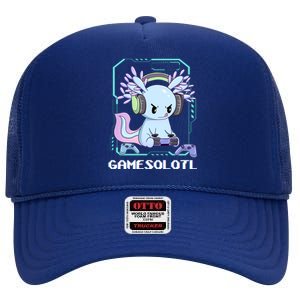 Gamesolotl Gamer Axolotl Funny Cute High Crown Mesh Back Trucker Hat