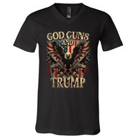 God Guns And Trump 2nd Amendment Flag Eagle American Flag V-Neck T-Shirt