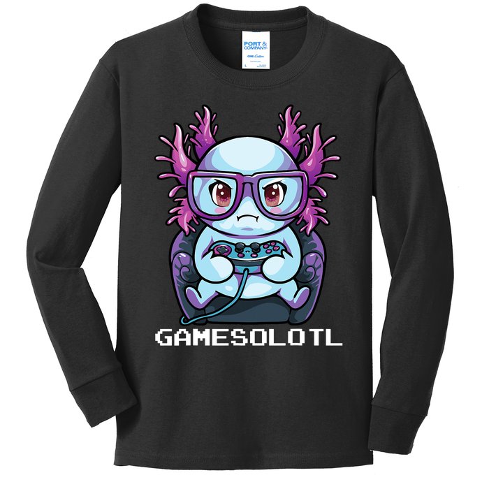 Gamesolotl Gamer Axolotl Fish Gaming Video Gamer Anime Kids Long Sleeve Shirt