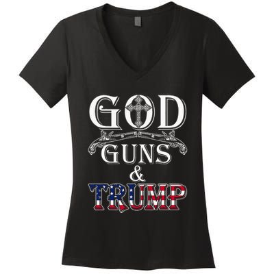 God Guns And Trump 2nd Amendment Trump 45 Women's V-Neck T-Shirt