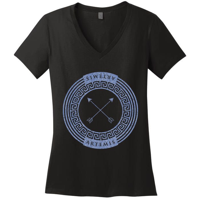 Greek Goddess Artemis Arrows God Hunt Mythology Women's V-Neck T-Shirt