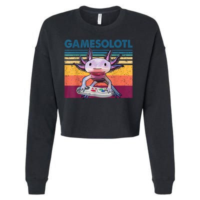 Gamesolotl Gamer Axolotl Fish Playing Video Games Cropped Pullover Crew