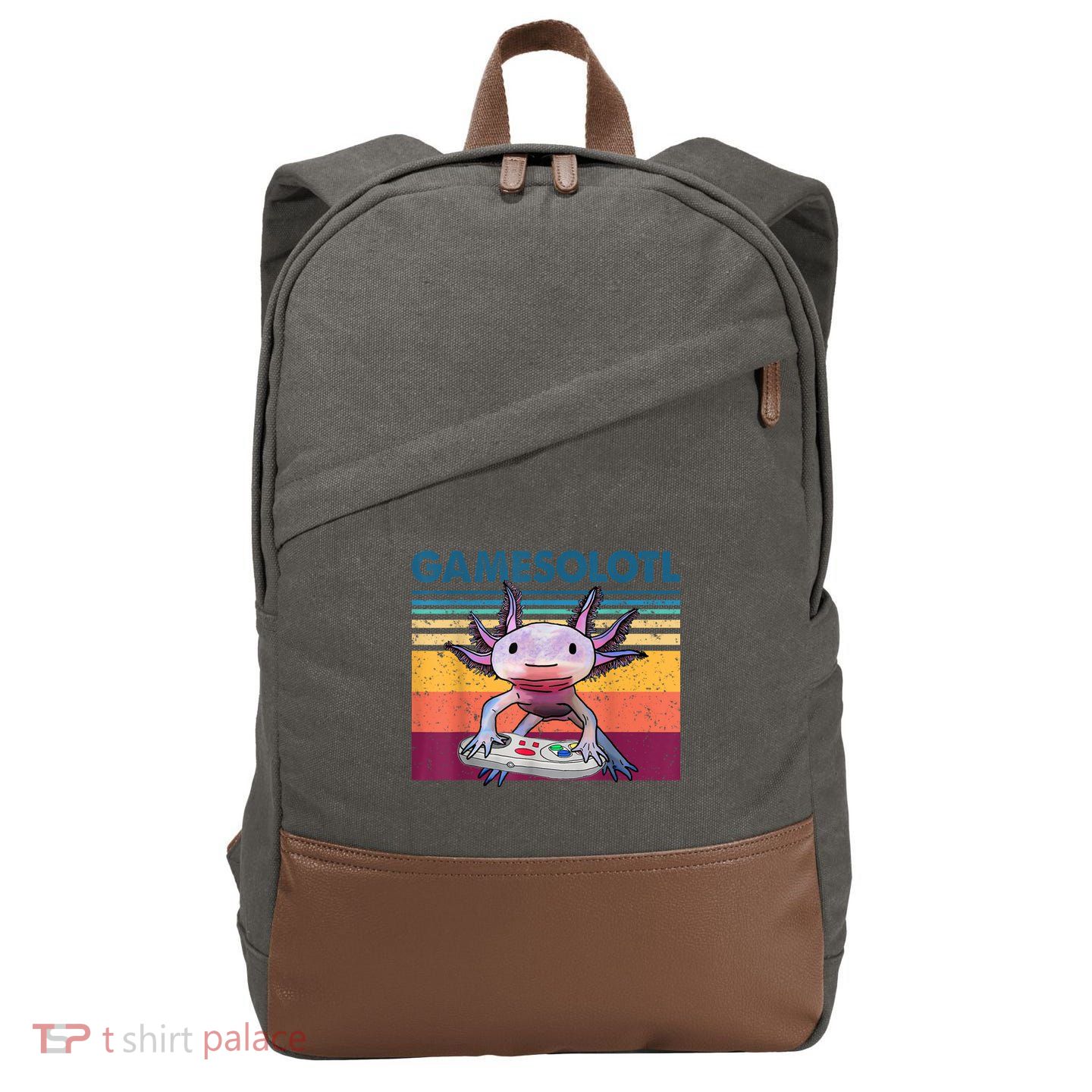 Gamesolotl Gamer Axolotl Fish Playing Video Games Cotton Canvas Backpack