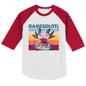 Gamesolotl Gamer Axolotl Fish Playing Video Games Kids Colorblock Raglan Jersey