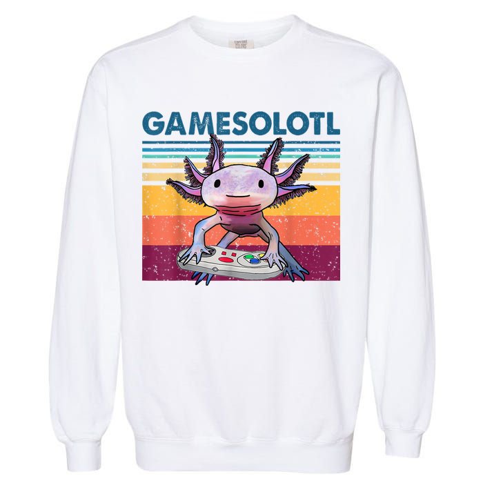 Gamesolotl Gamer Axolotl Fish Playing Video Games Garment-Dyed Sweatshirt