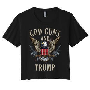 God Guns And Trump 2nd Amendment Flag AR15 American Flag Women's Crop Top Tee