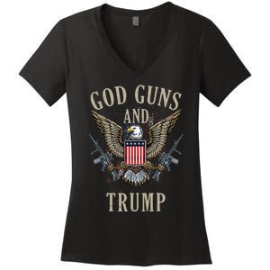 God Guns And Trump 2nd Amendment Flag AR15 American Flag Women's V-Neck T-Shirt