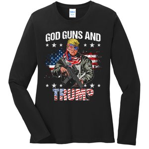 God Guns And Trump 2nd Amendment Flag Ar15 American Flag Ladies Long Sleeve Shirt