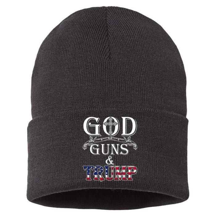 God Guns And Trump 2nd Amendment Trump 45 Sustainable Knit Beanie