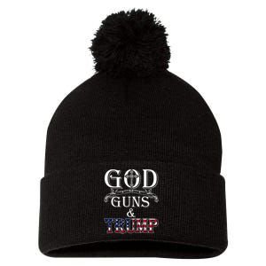 God Guns And Trump 2nd Amendment Trump 45 Pom Pom 12in Knit Beanie