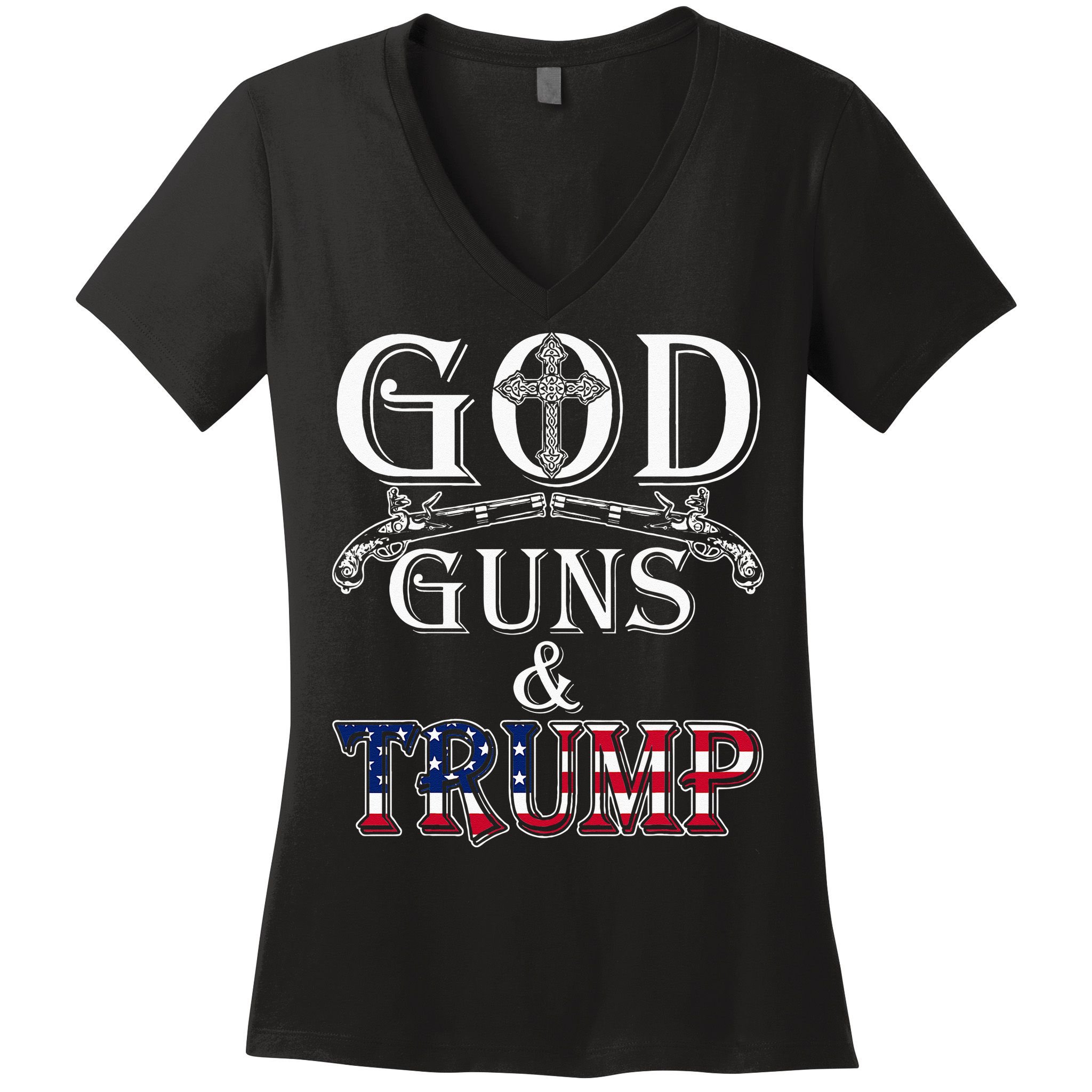 God Guns And Trump 2nd Amendment Trump 45 Women's V-Neck T-Shirt