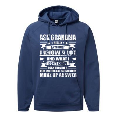 Grandma Gift Ask Her Anything Gift Funny Birthday Mothers Day Gift Performance Fleece Hoodie