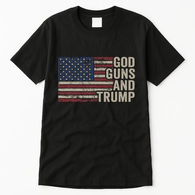 God Guns And Trump Pro God Gun Funny Republican Usa Flag Tall T-Shirt