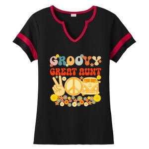 Groovy Great Aunt Retro Matching Family Baby Shower Mother Ladies Halftime Notch Neck Tee