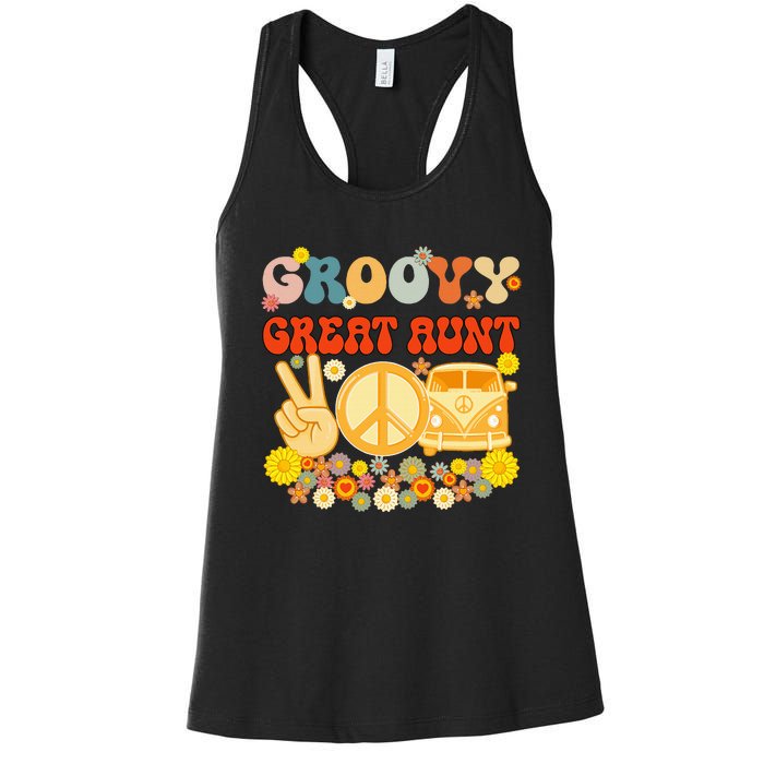 Groovy Great Aunt Retro Matching Family Baby Shower Mother Women's Racerback Tank